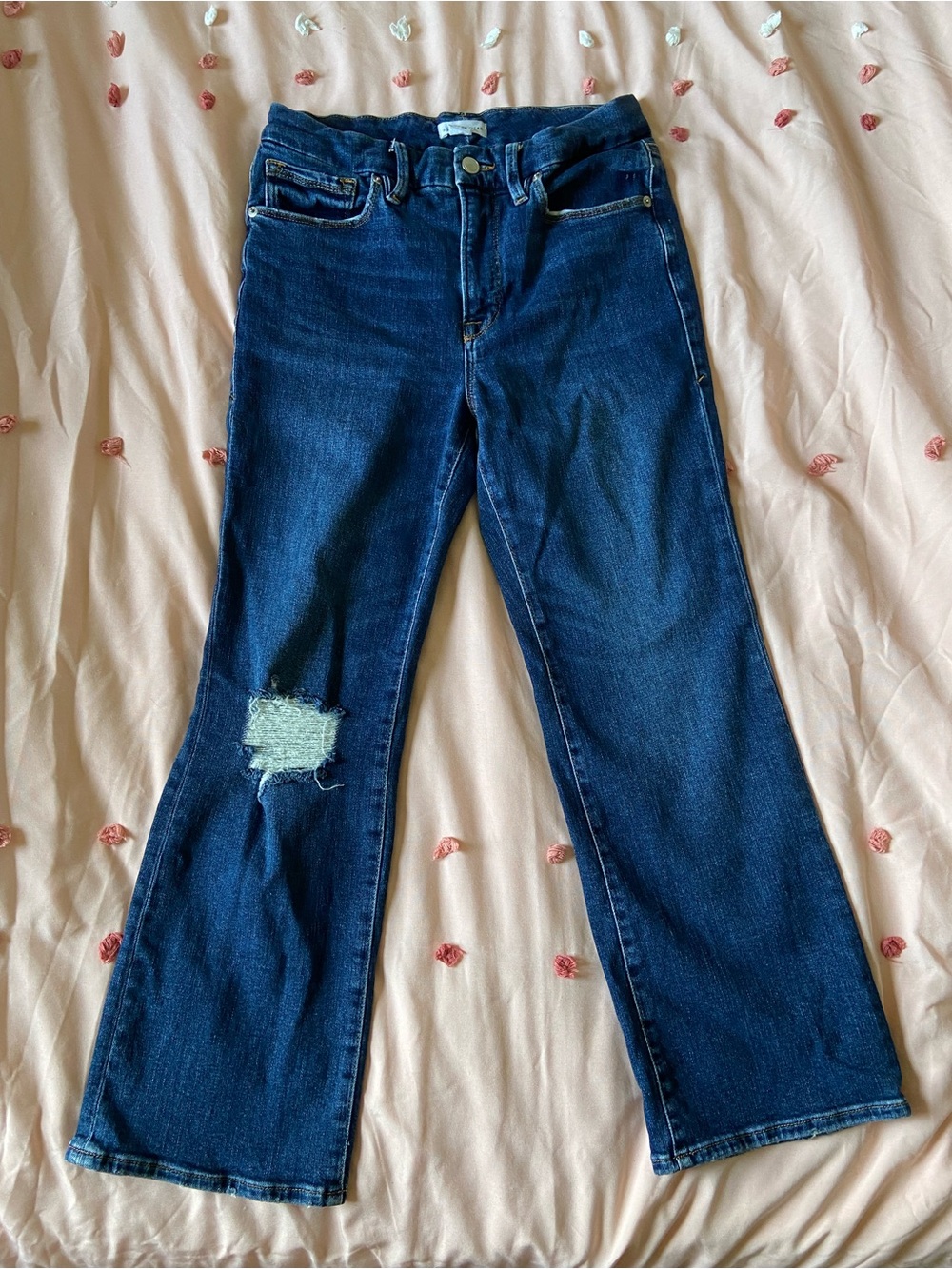 Good American High-Rise Ankle Cropped Flare Jeans